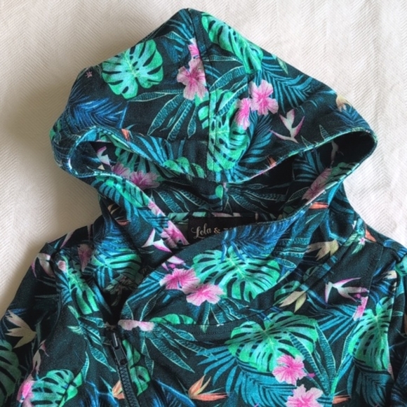 lola & taylor tropical palm floral asymmetrical zip-up cotton hoodie 2T girls - Picture 3 of 9